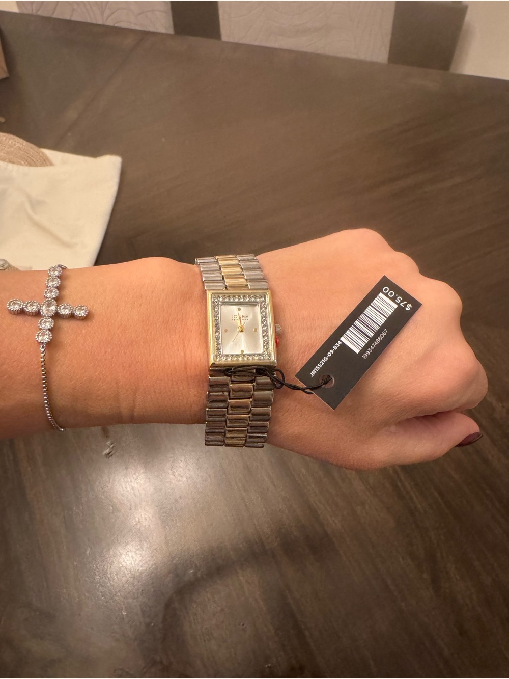 Jones New York Two-Tone Gold and Silver Rectangular Bracelet Watch